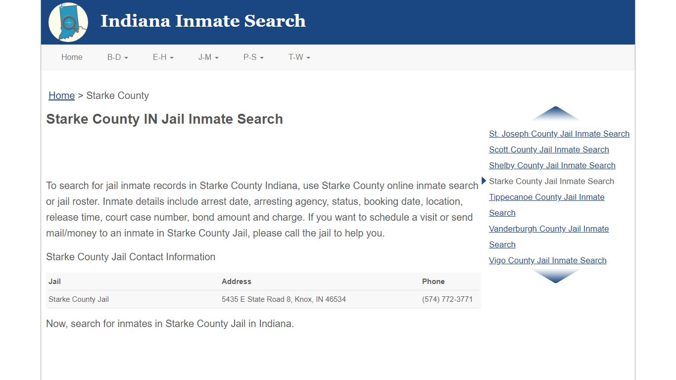 Starke County IN Jail Inmate Search